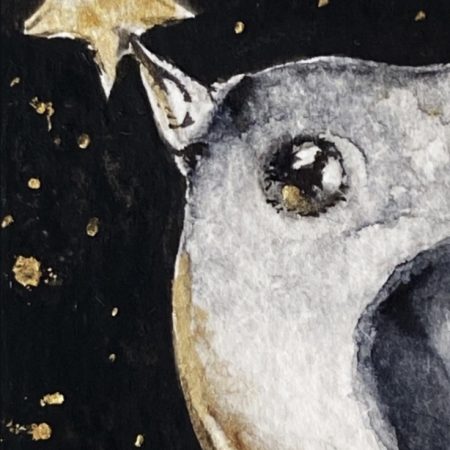 Mounted ACEO Original Whimsical Bird catching a Star Watercraft