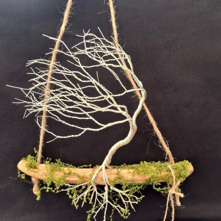 Small silver colour windswept tree on natural driftwood