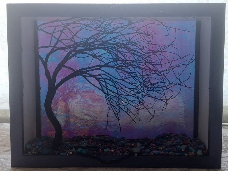Magical Storm Colour Shifting Suncatcher with silhouette wire tree