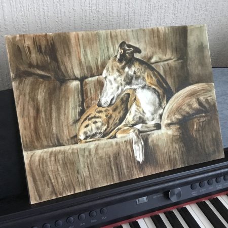 Brindle Greyhound Watercolour Painting 14x10”
