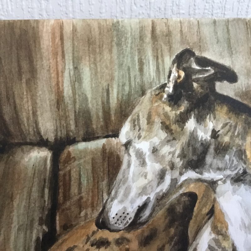 Brindle Greyhound Watercolour Painting 14x10”
