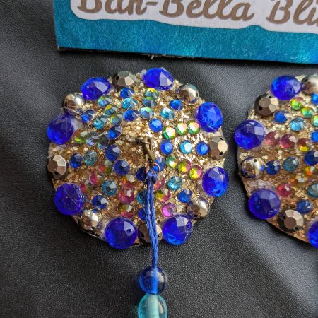 Handmade burlesque nipple tassels pastie blue and brass studs