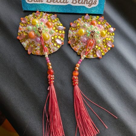 Handmade burlesque nipple tassels pasties tutti frutti colour designer