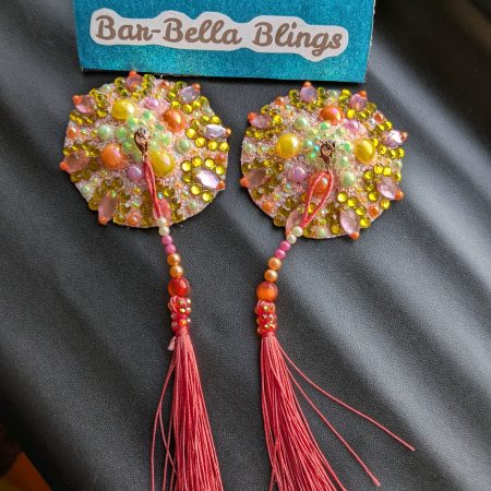 Handmade burlesque nipple tassels pasties tutti frutti colour designer