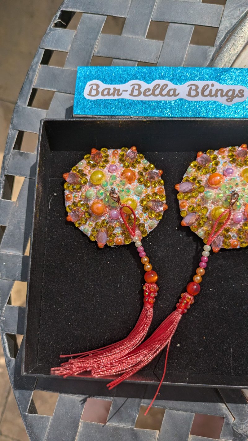 Handmade burlesque nipple tassels pasties tutti frutti colour designer