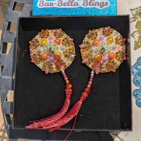 Handmade burlesque nipple tassels pasties tutti frutti colour designer