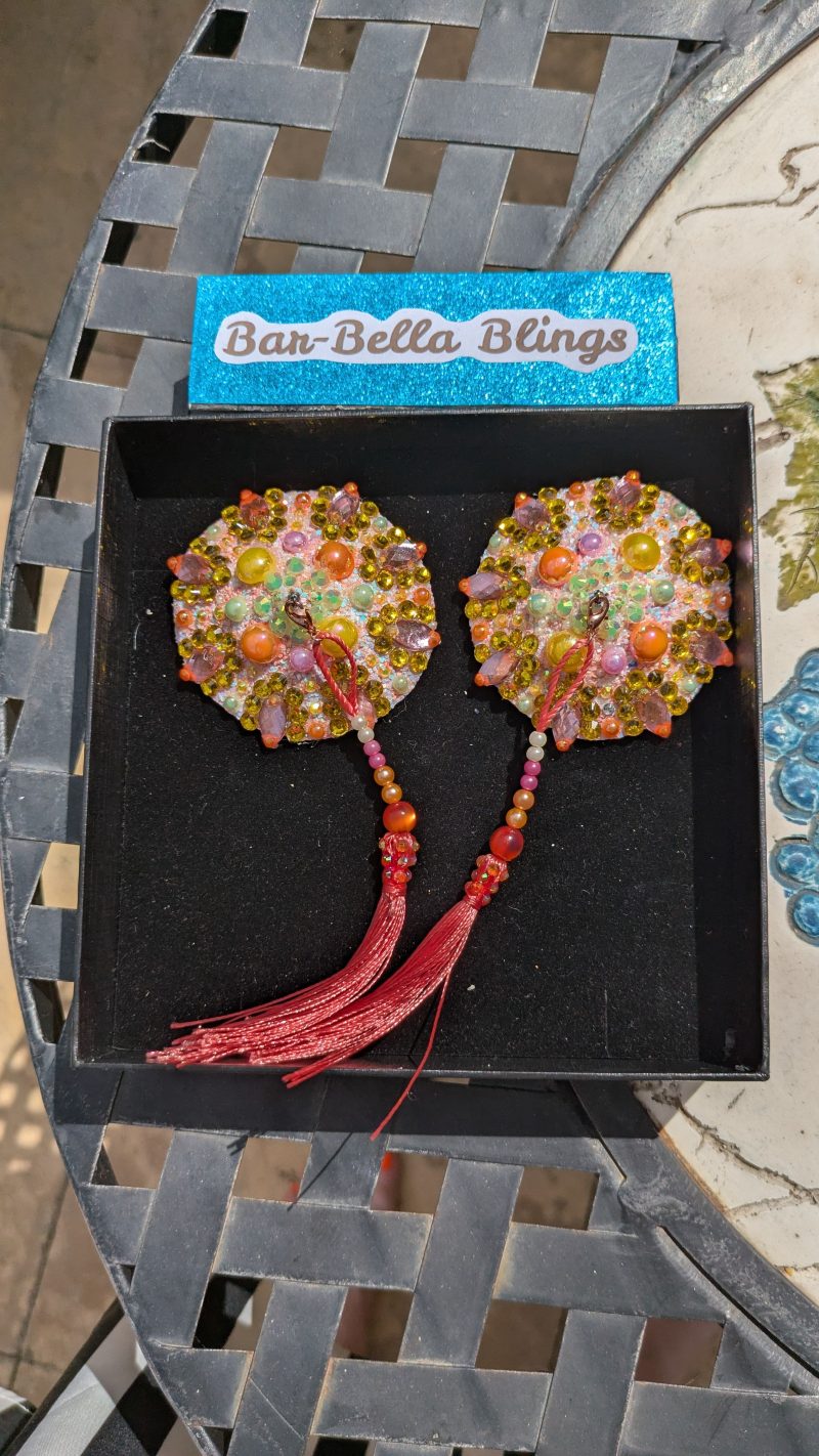 Handmade burlesque nipple tassels pasties tutti frutti colour designer