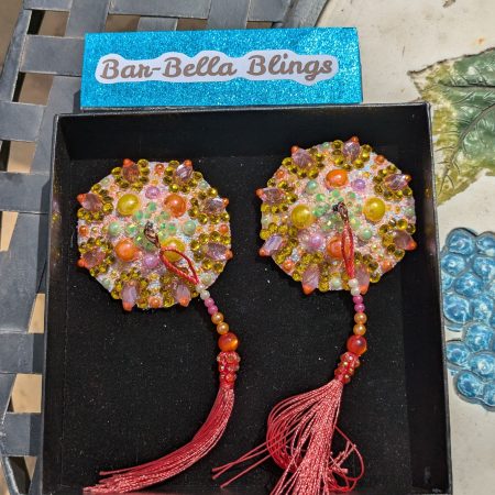 Handmade burlesque nipple tassels pasties tutti frutti colour designer