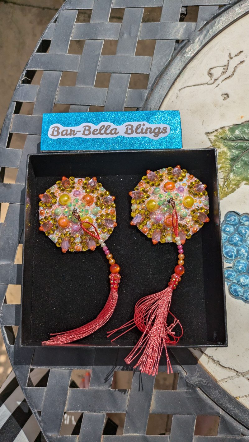 Handmade burlesque nipple tassels pasties tutti frutti colour designer