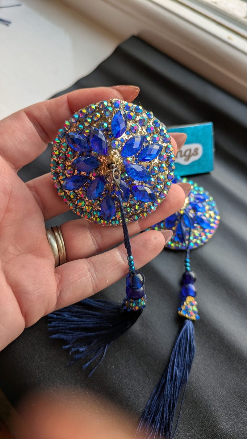 Handmade burlesque nipple tassels and pasties blue and AB colours