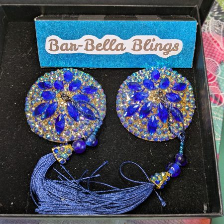Handmade burlesque nipple tassels and pasties blue and AB colours