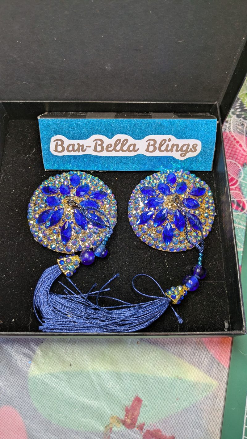 Handmade burlesque nipple tassels and pasties blue and AB colours
