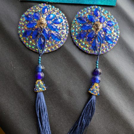 Handmade burlesque nipple tassels and pasties blue and AB colours