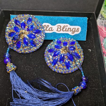 Handmade burlesque nipple tassels and pasties blue and AB colours