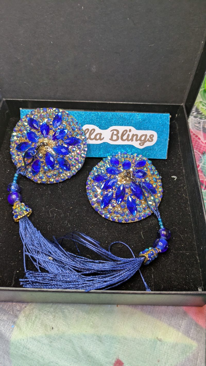 Handmade burlesque nipple tassels and pasties blue and AB colours