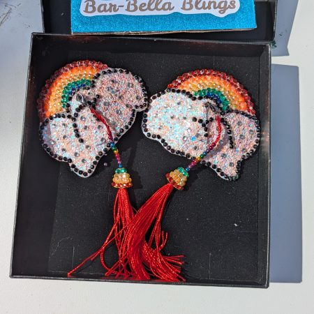Handmade burlesque nipple tassels and pasties rainbow and cloud pink blush glitter