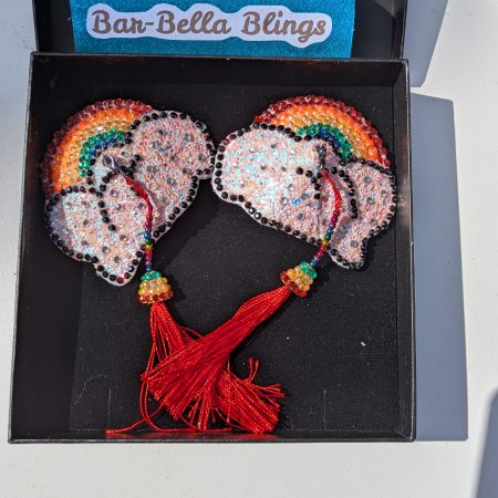 Handmade burlesque nipple tassels and pasties rainbow and cloud pink blush glitter