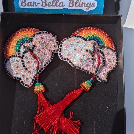 Handmade burlesque nipple tassels and pasties rainbow and cloud pink blush glitter