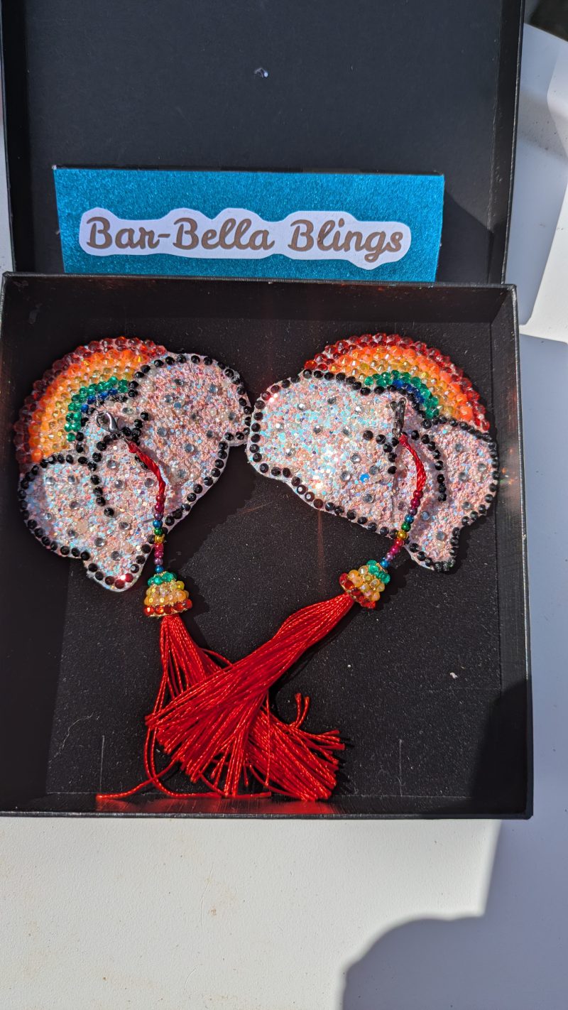 Handmade burlesque nipple tassels and pasties rainbow and cloud pink blush glitter