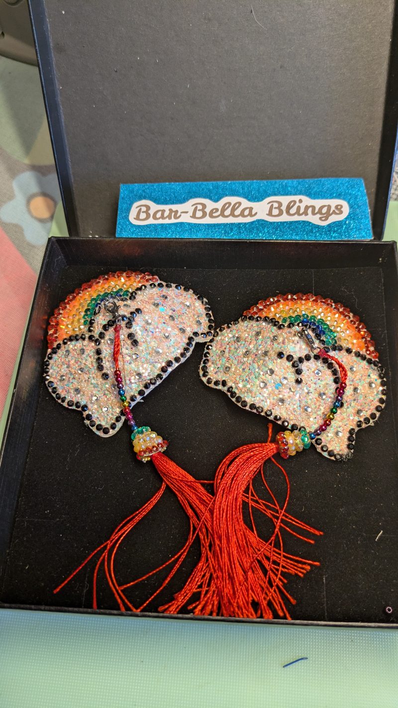 Handmade burlesque nipple tassels and pasties rainbow and cloud pink blush glitter