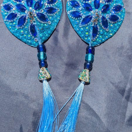 Handmade burlesque nipple tassels and pasties blue heart