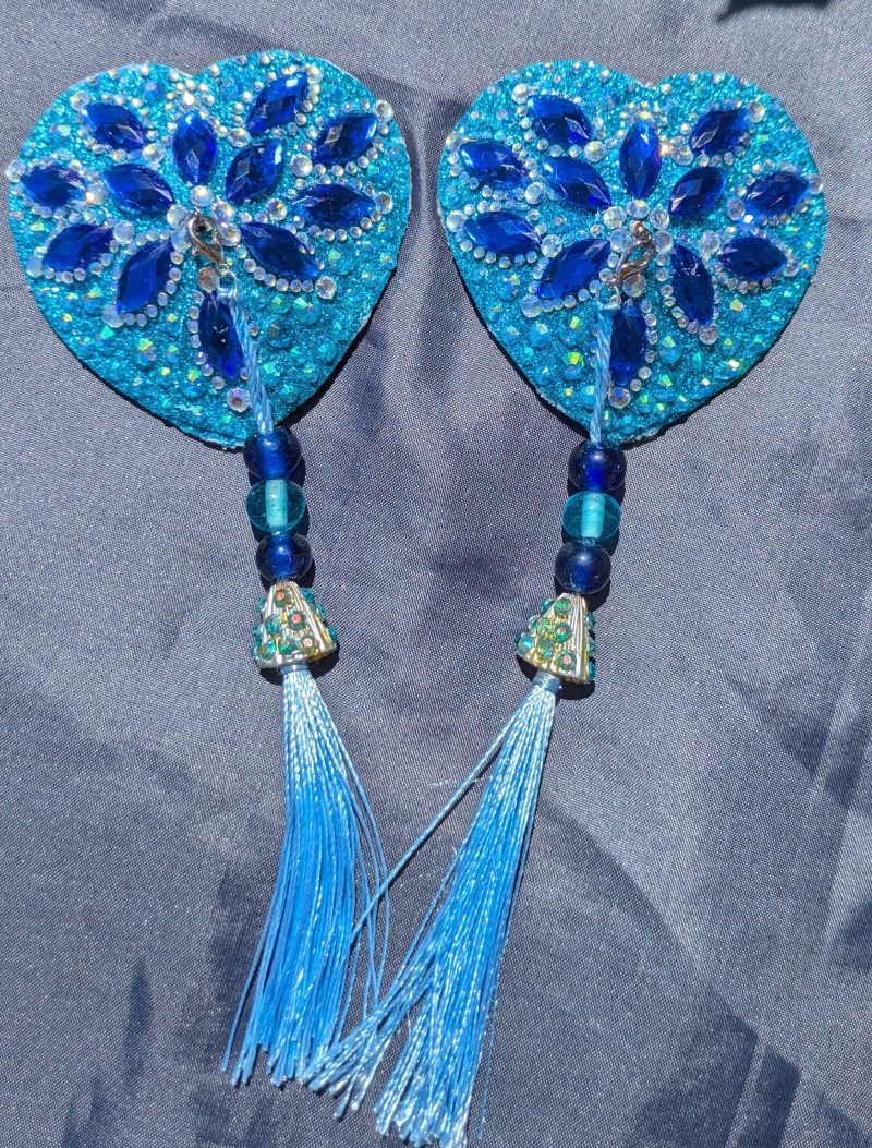 Handmade burlesque nipple tassels and pasties blue heart