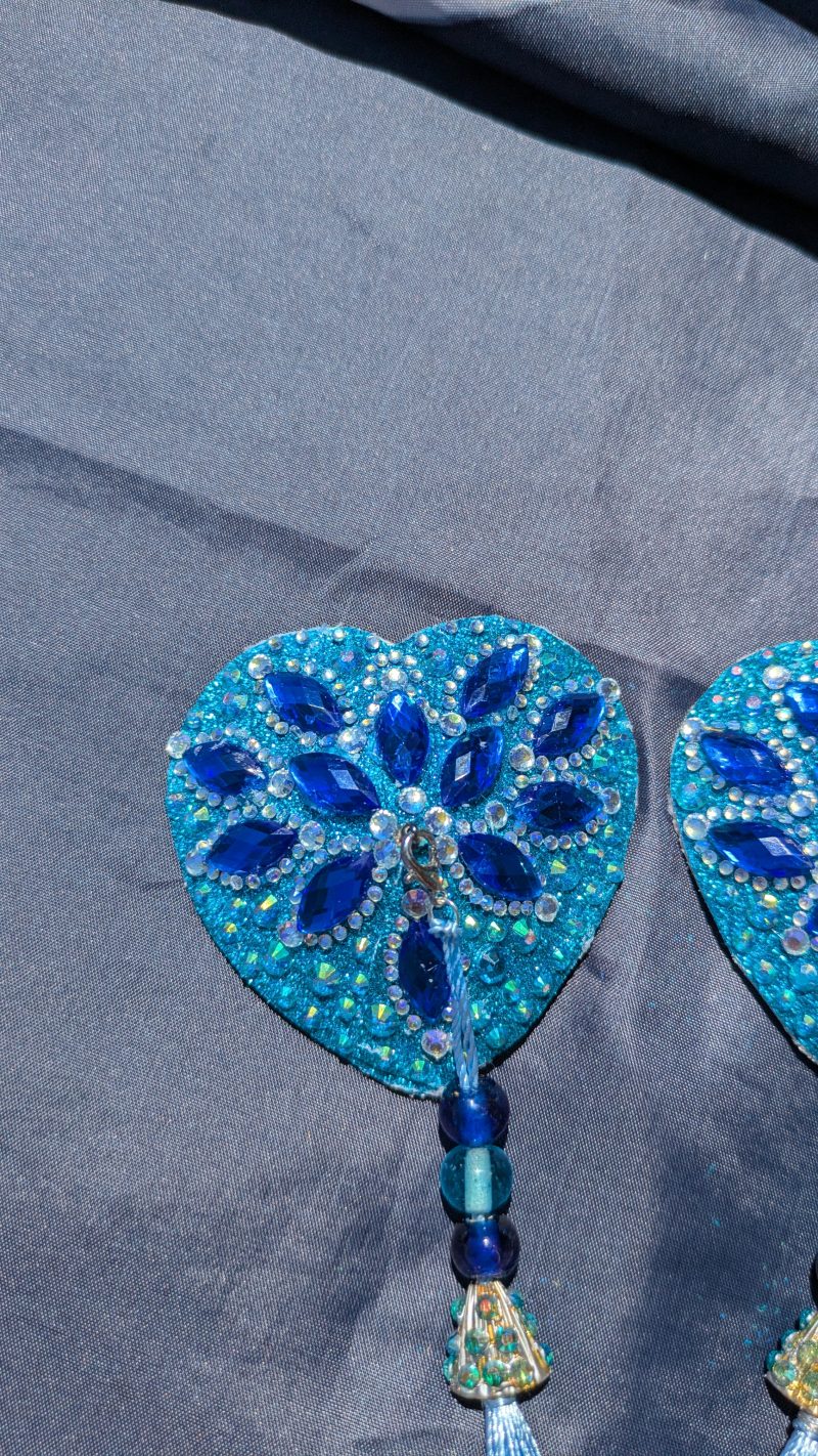 Handmade burlesque nipple tassels and pasties blue heart