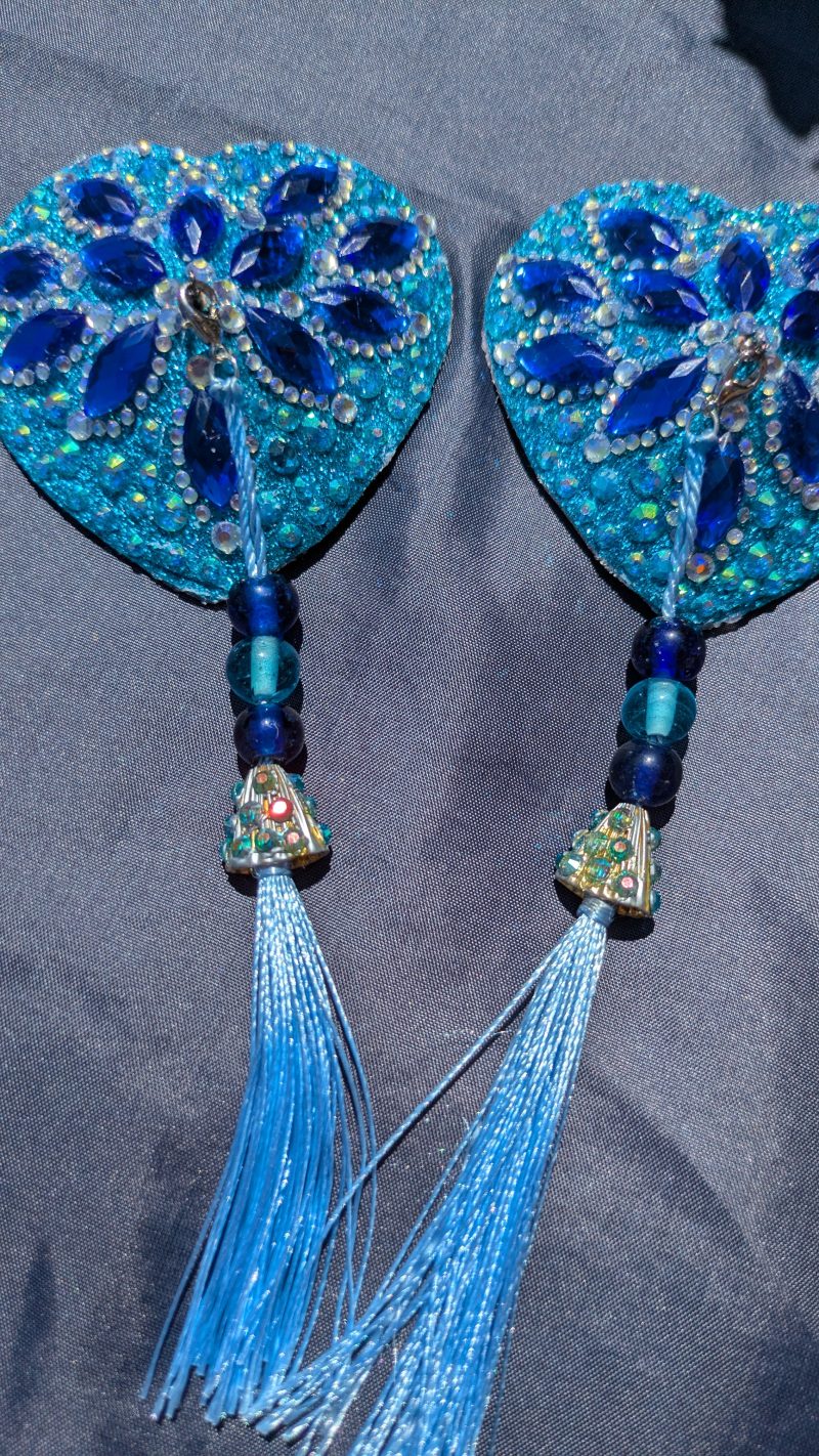 Handmade burlesque nipple tassels and pasties blue heart