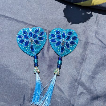 Handmade burlesque nipple tassels and pasties blue heart