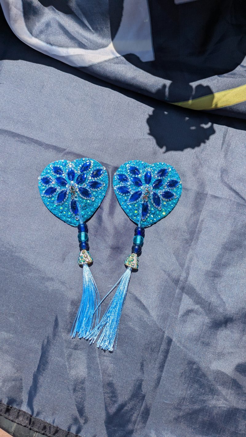 Handmade burlesque nipple tassels and pasties blue heart