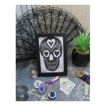 Black and White Skull Lino Print - Hand Printed Artwork