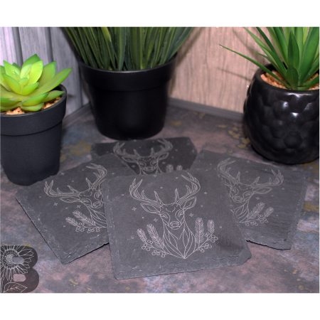 Mixed Set of 4 Slate Coasters with a Custom Stag Design