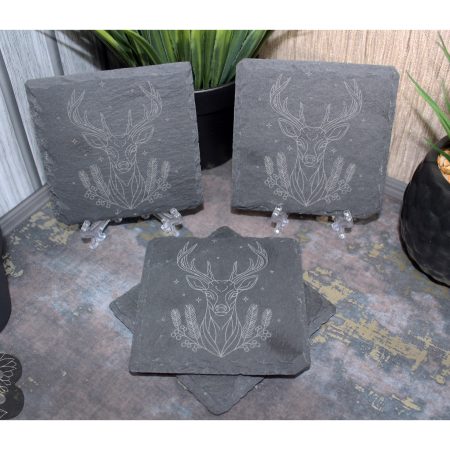 Mixed Set of 4 Slate Coasters with a Custom Stag Design