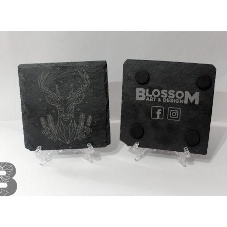 Mixed Set of 4 Slate Coasters with a Custom Stag Design