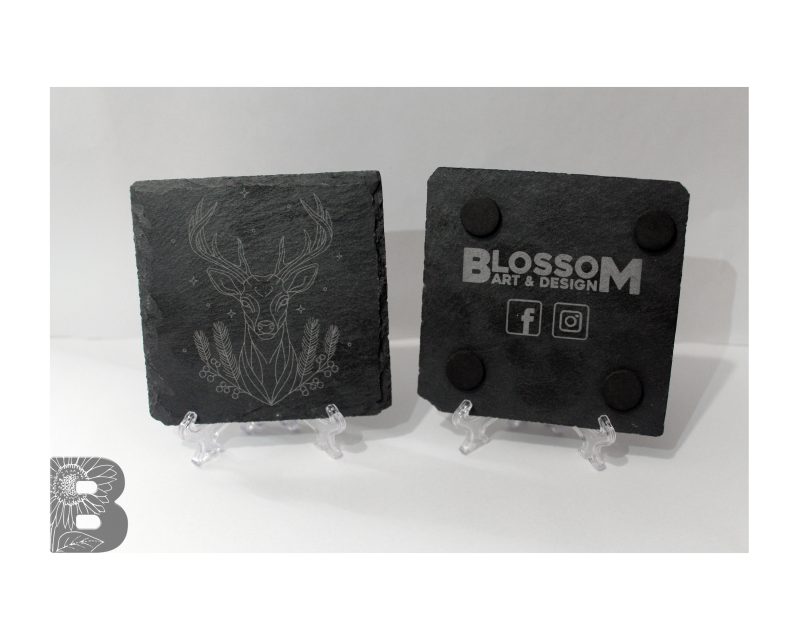 Mixed Set of 4 Slate Coasters with a Custom Stag Design