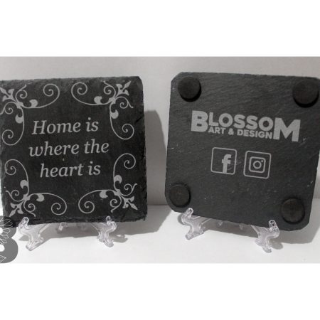 Mixed Set of 4 Slate Coasters with a Rustic Home is Where the Heart Is Design and detailed corners
