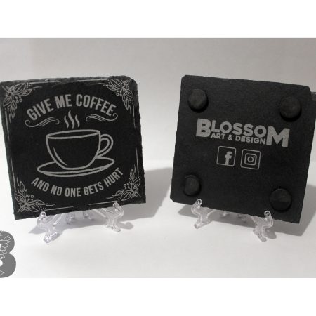 Mixed Set of 4 Slate Coasters with a Custom Coffee Quote Design- Give Me Coffee And No One Gets Hurt