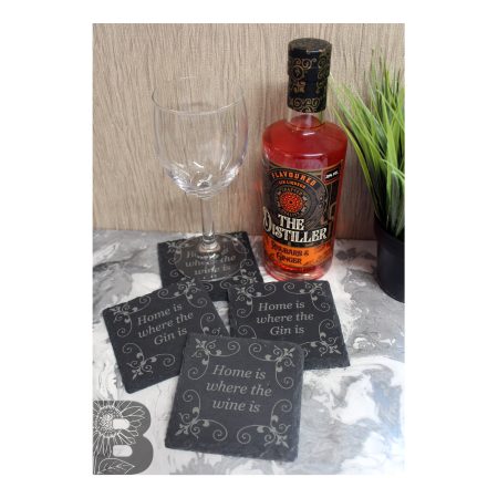 Mixed Set of 4 Slate Coasters with a Custom Home is Where the Wine/Gin Is Design