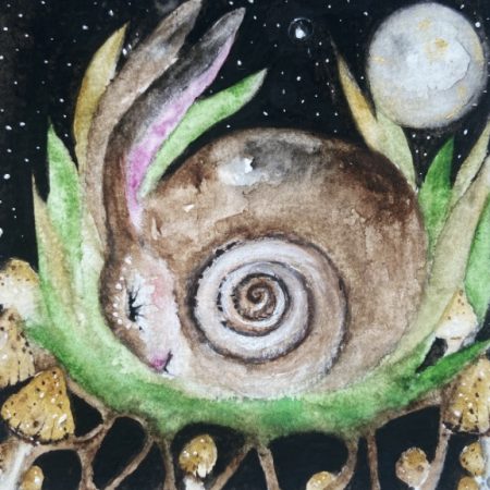 Original Mother Earth Woodland Hare Rabbit in Moonlight Watercolour Wall Art