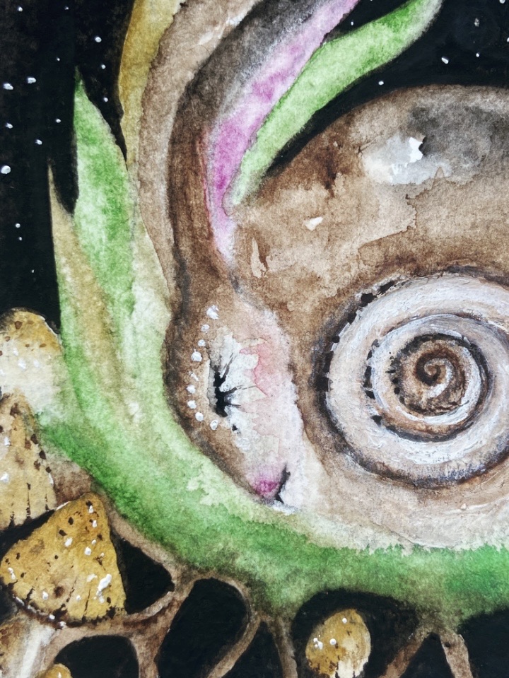 Original Mother Earth Woodland Hare Rabbit in Moonlight Watercolour Wall Art