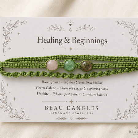 Healing & New Beginnings Adjustable Crystal Bracelet – Rose Quartz, Green Calcite & Unakite