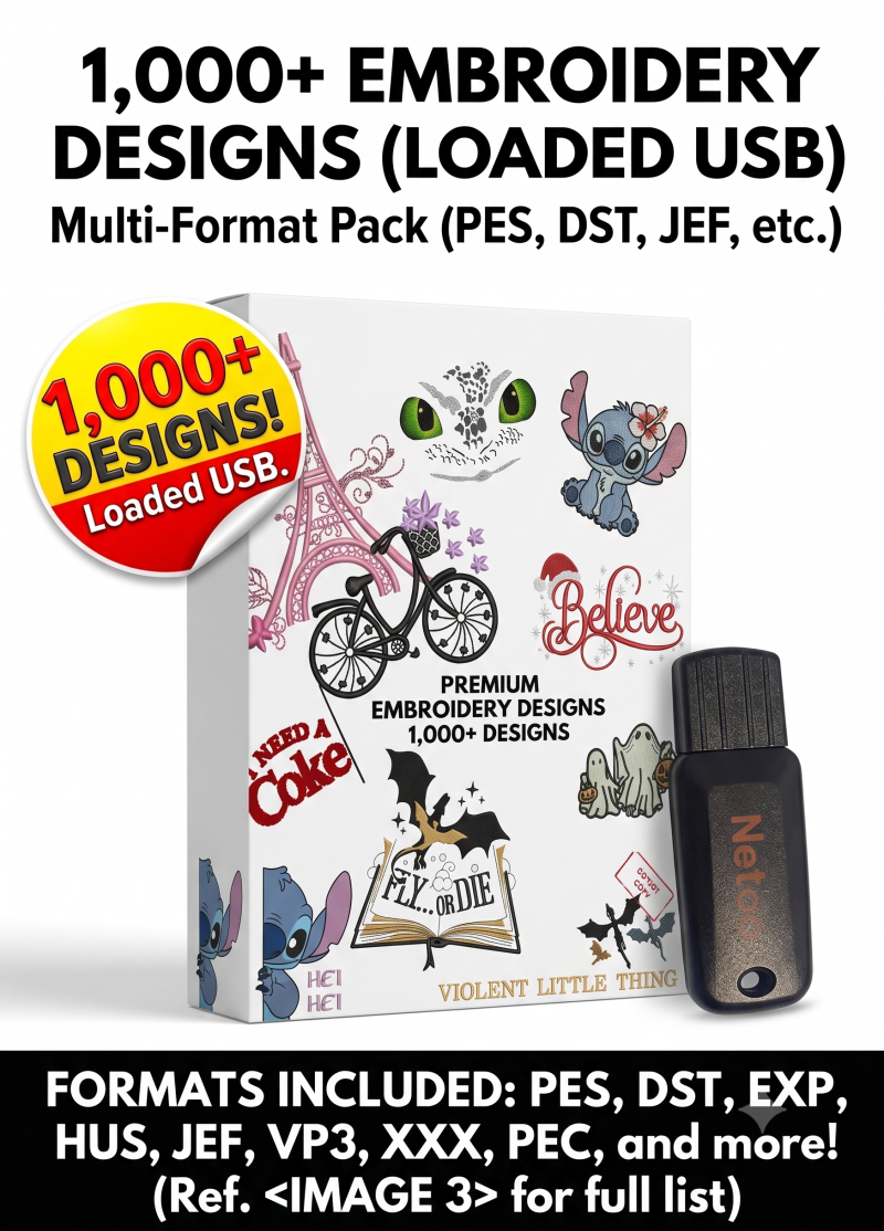 1000+ Embroidery Designs USB Bundle, Etsy Proven Sales Designs