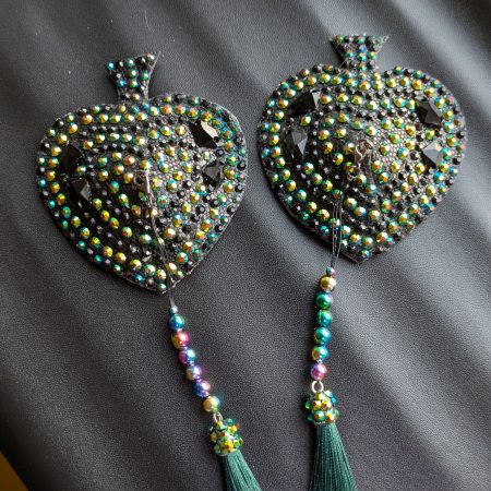 Handmade burlesque nipple tassels and pasties black AB spades
