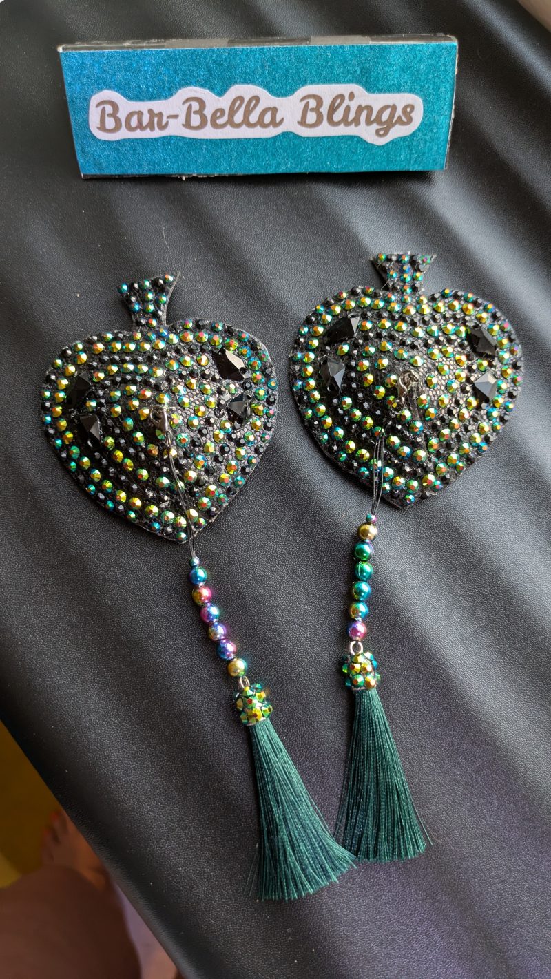 Handmade burlesque nipple tassels and pasties black AB spades