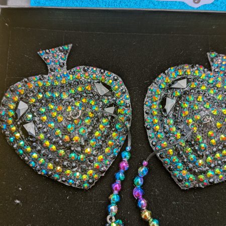 Handmade burlesque nipple tassels and pasties black AB spades