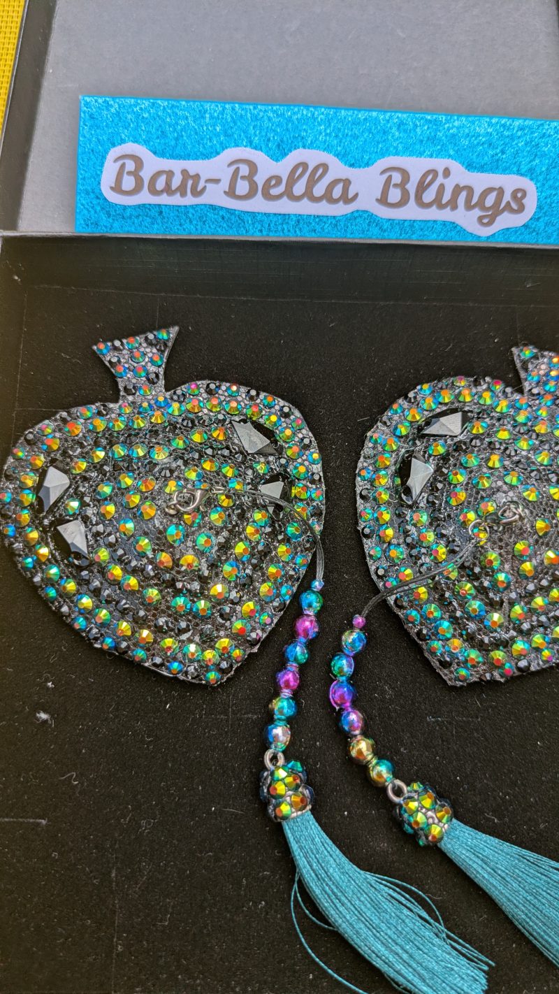 Handmade burlesque nipple tassels and pasties black AB spades
