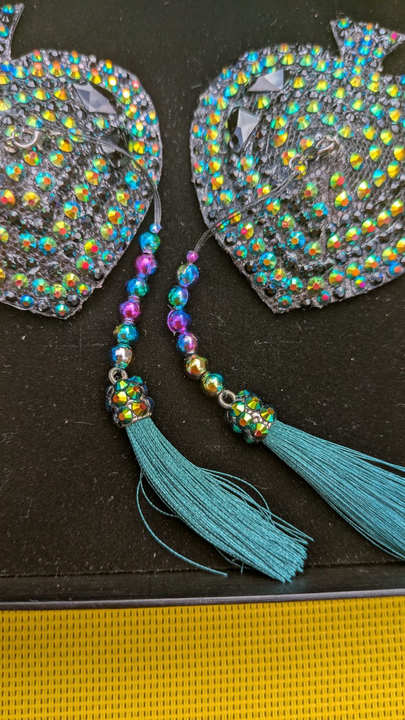 Handmade burlesque nipple tassels and pasties black AB spades