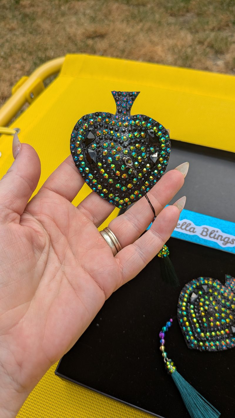Handmade burlesque nipple tassels and pasties black AB spades