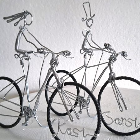 Bicycle Wedding Cake Toppers, Personalised Bride and Groom toppers.