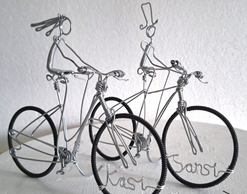 Bicycle Wedding Cake Toppers, Personalised Bride and Groom toppers.